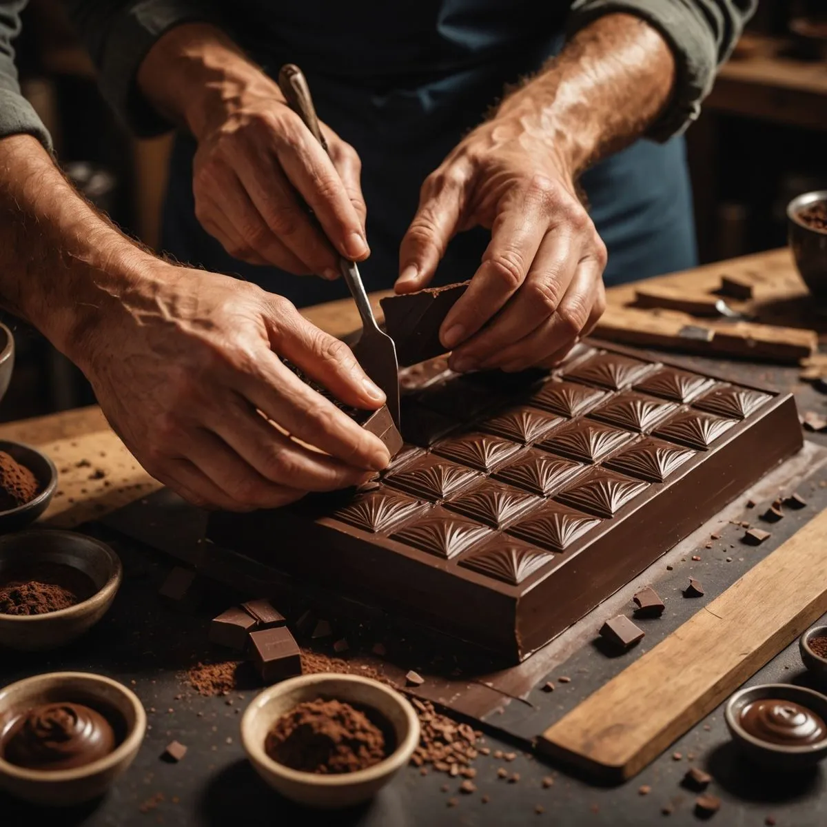 Chocolate pieces with a deep cocoa finish